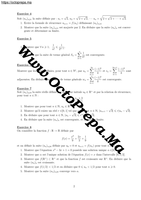 Analyse 1: Série 1 (8 Exercices - Les Suites Réelles) MIP PDF - OctoPrepa (2)