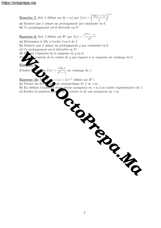 Analyse 1: Série 3 (10 Exercices - Développements Limites) MIP PDF - OctoPrepa (2)