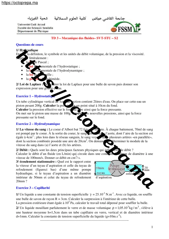 TD3 Mécanique Corrigé SVT/STU S2 PDF 2017 - OctoPrepa (1)