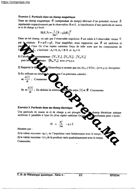 Série 4 Mécanique Quantique Corrigé SMP | S4 | 2014 - octoprepa (2)