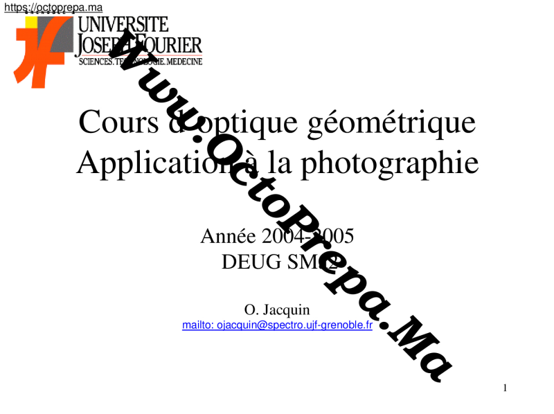Cours Optique Géométrique SMA | S2 | 2005 | DEUG - octoprepa (2)