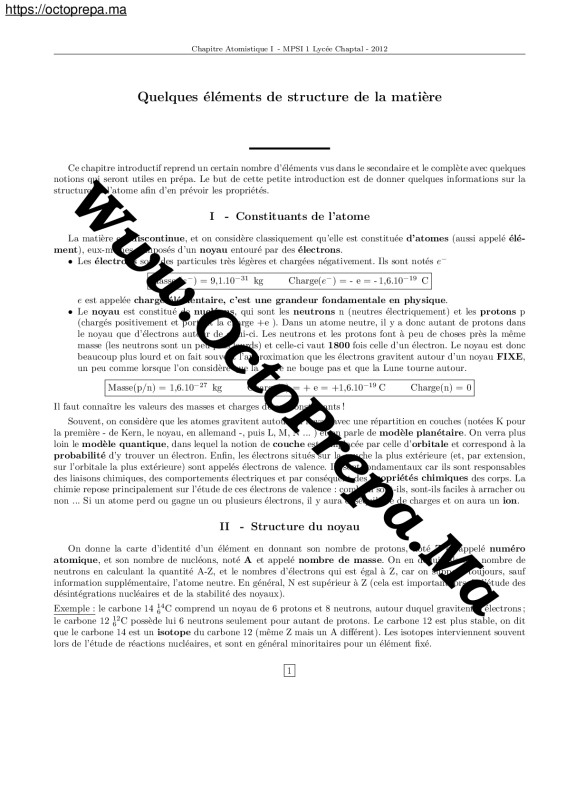 Cours Atomistique SMPC S1 PDF (2012) - octoprepa (2)