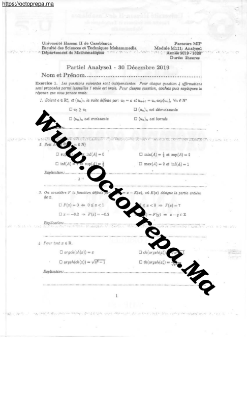 Polycopie D'examens D'analyse 1 Corrigés MIP | FSTM | S1 | PDF - octoprepa (2)